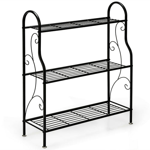 3-Tier Scrollwork Designed Metal Plant Stand, Black