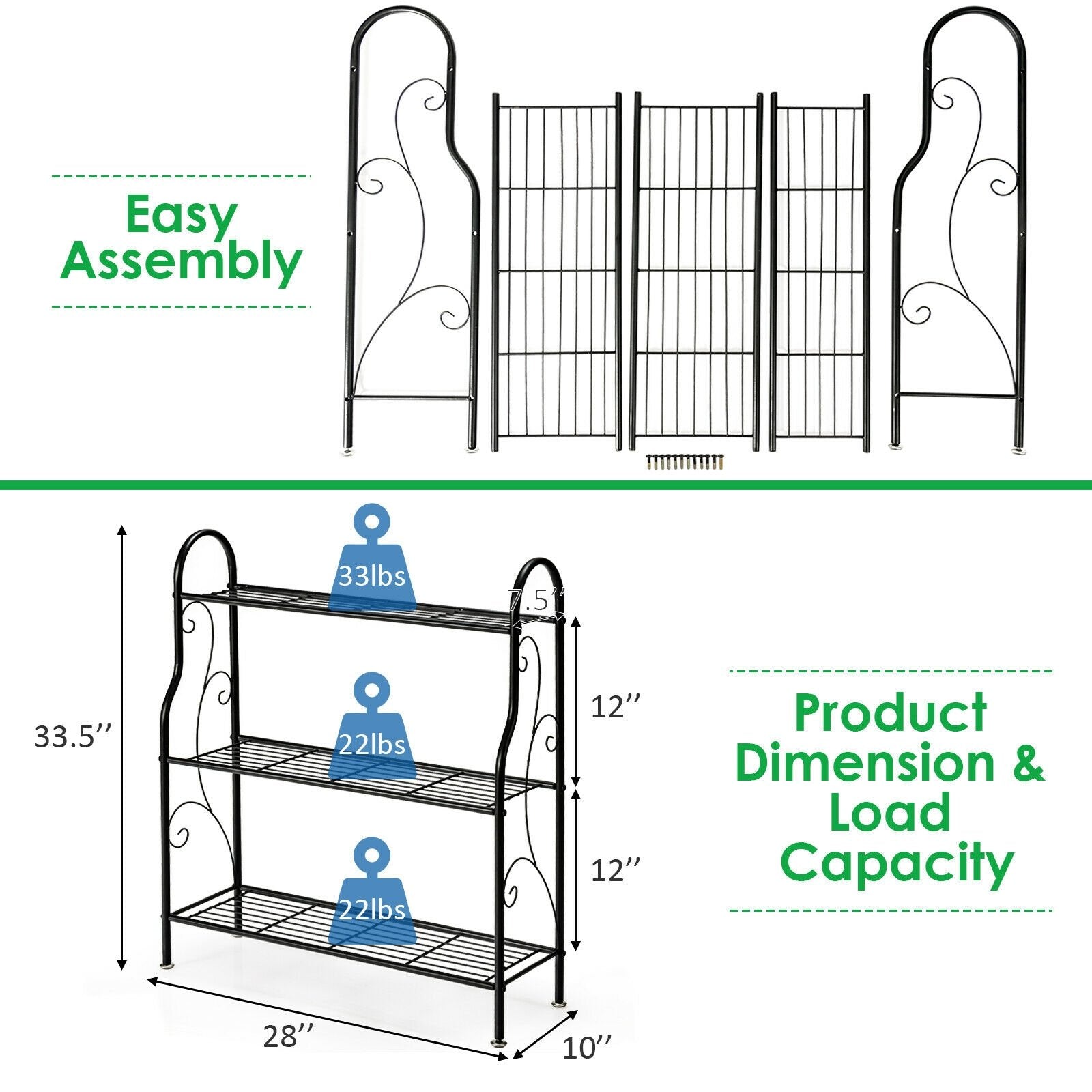 3-Tier Scrollwork Designed Metal Plant Stand, Black Plant Stands   at Gallery Canada