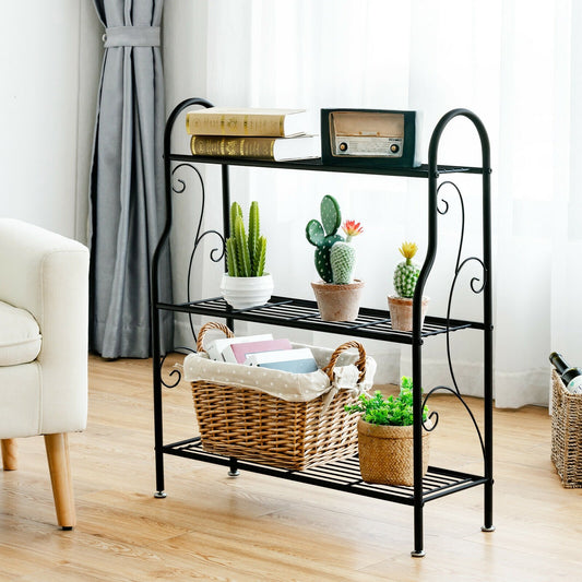 3-Tier Scrollwork Designed Metal Plant Stand, Black Plant Stands   at Gallery Canada