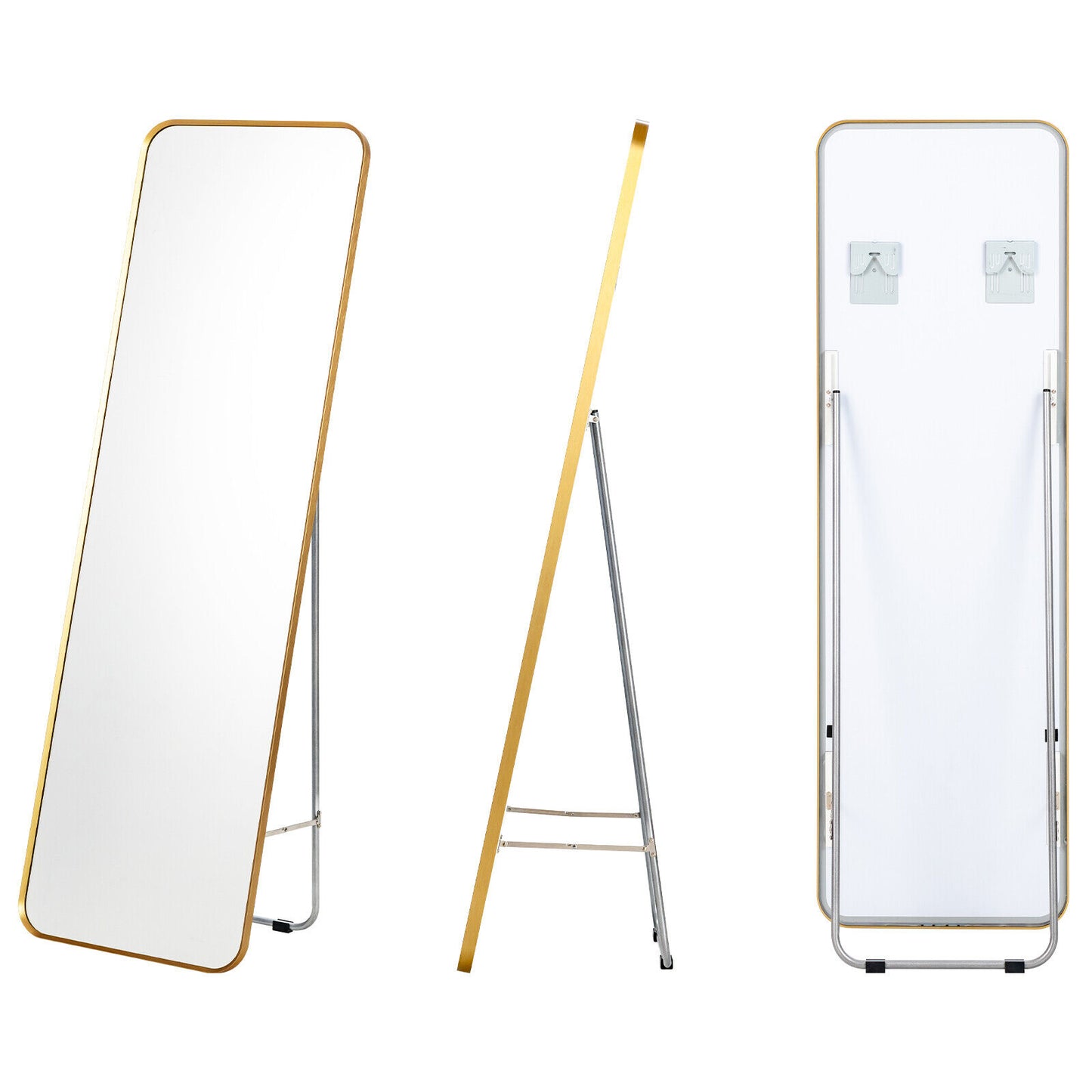 Full Length Wall Mounted Hanging Mirror with Stand Free Standing Body, Golden Floor Mirrors Golden at Gallery Canada