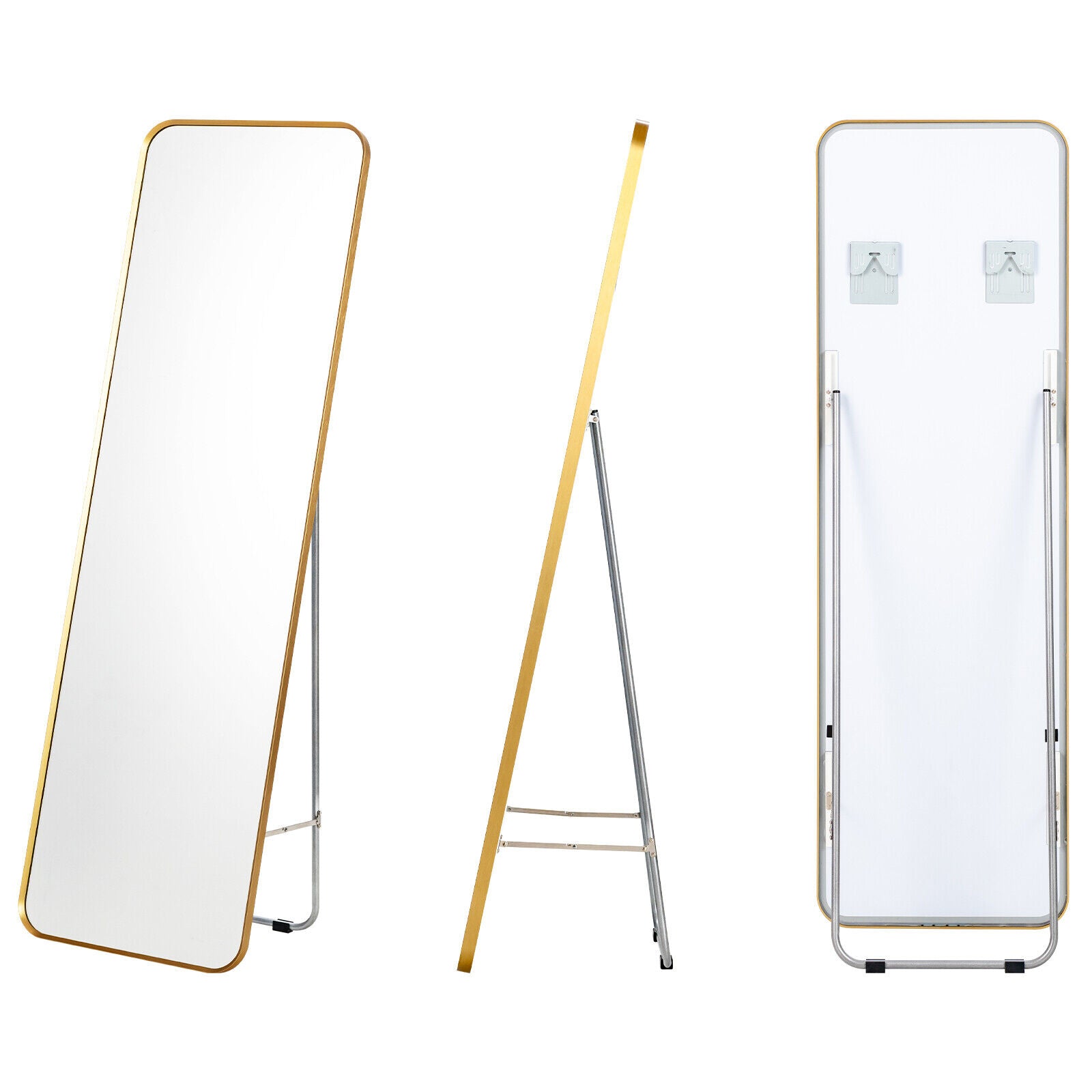 Full Length Wall Mounted Hanging Mirror with Stand Free Standing Body, Golden Floor Mirrors at Gallery Canada