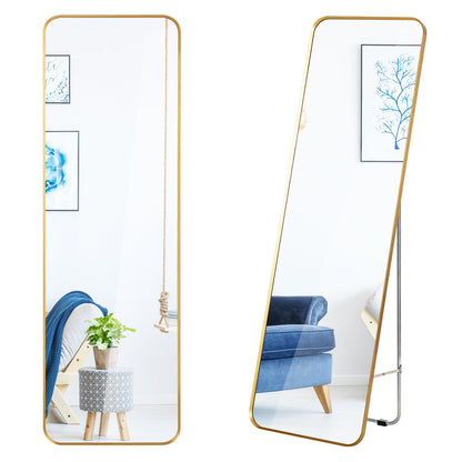 Full Length Wall Mounted Hanging Mirror with Stand Free Standing Body, Golden Floor Mirrors at Gallery Canada