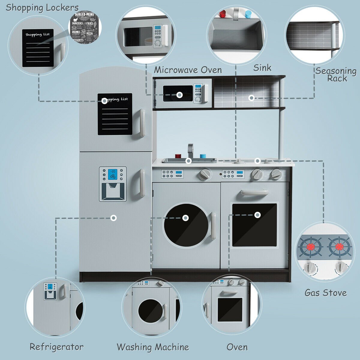 Kids Pretend Play Kitchen Cooking Set with Simulated Sound, Gray Play Kitchen Sets   at Gallery Canada