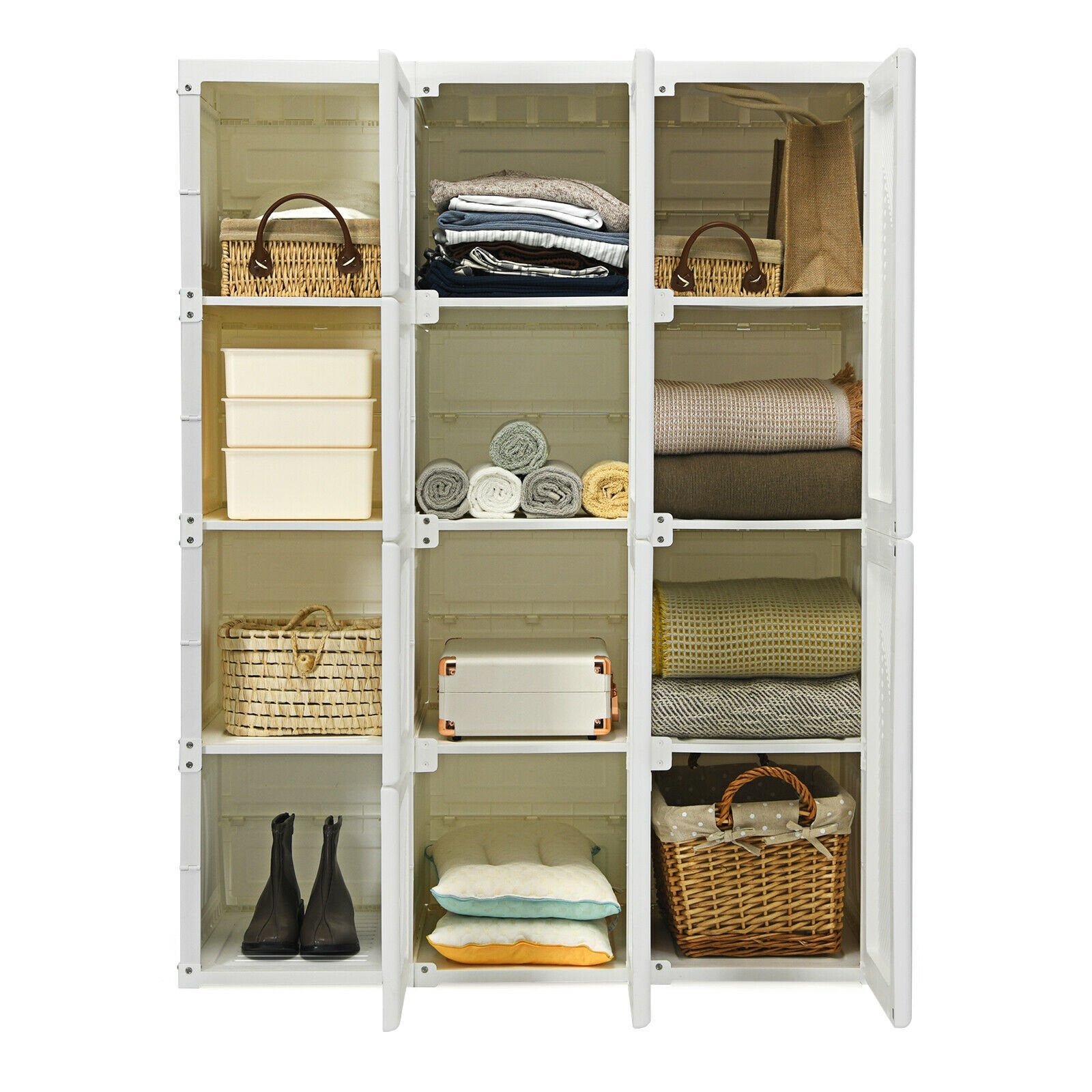 Clothes Foldable Armoire Wardrobe Closet with 12 Cubby Storage, White Clothing & Closet Storage   at Gallery Canada