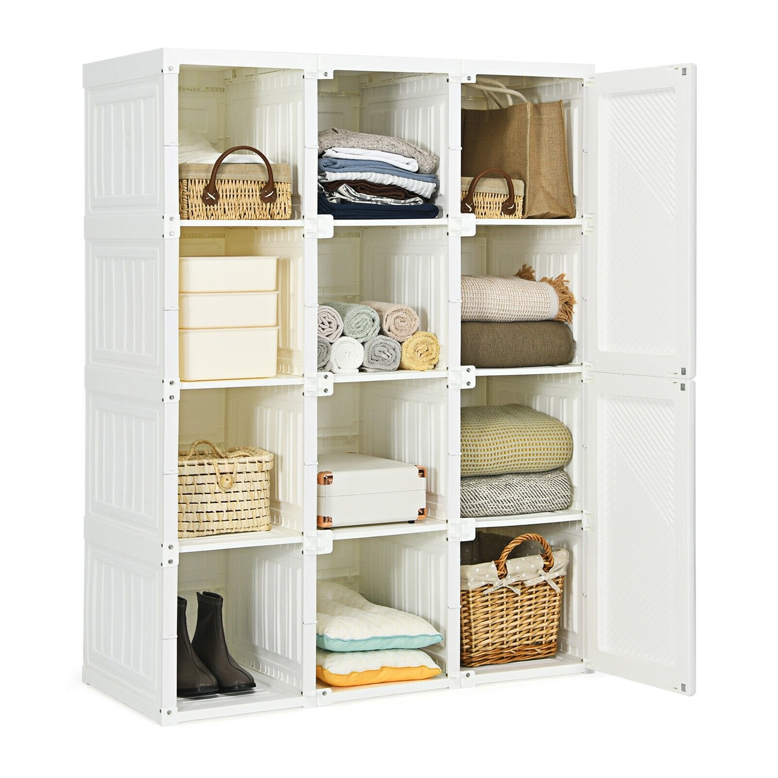 Clothes Foldable Armoire Wardrobe Closet with 12 Cubby Storage, White Clothing & Closet Storage   at Gallery Canada