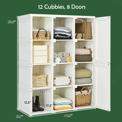 Clothes Foldable Armoire Wardrobe Closet with 12 Cubby Storage, White Clothing & Closet Storage   at Gallery Canada