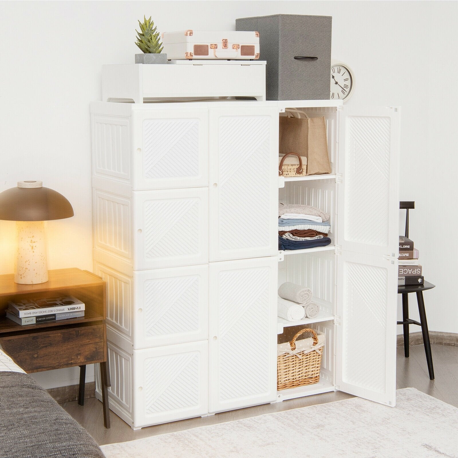 Clothes Foldable Armoire Wardrobe Closet with 12 Cubby Storage, White Clothing & Closet Storage   at Gallery Canada