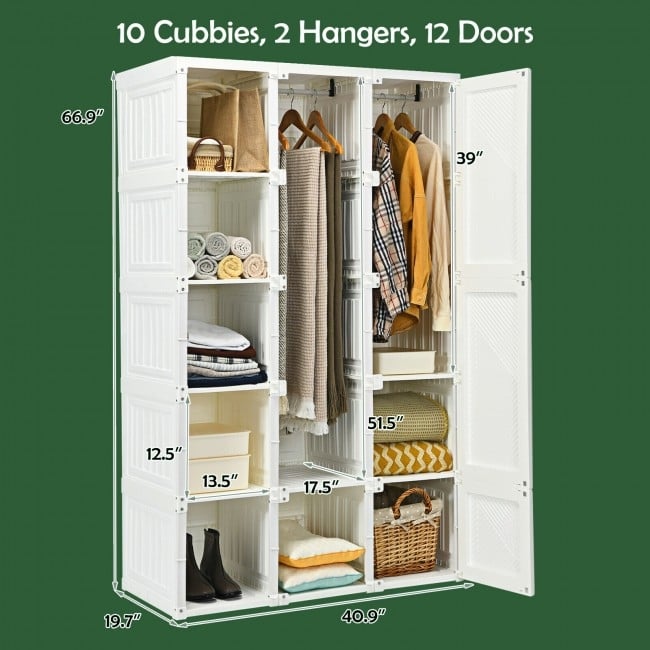 Foldable Armoire Wardrobe Closet with 10 Cubes, White Clothing & Closet Storage   at Gallery Canada