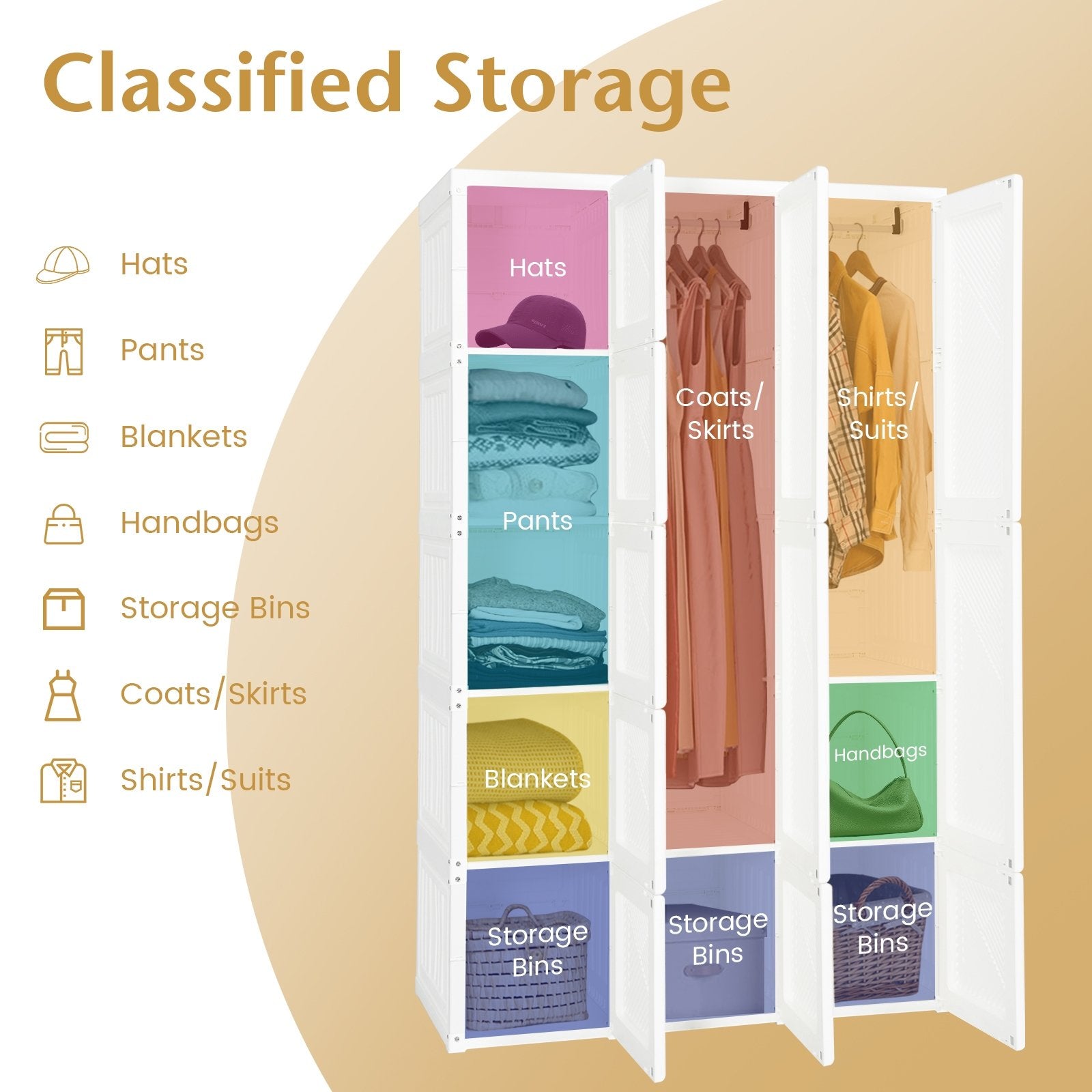 Foldable Armoire Wardrobe Closet with 10 Cubes, White Clothing & Closet Storage   at Gallery Canada