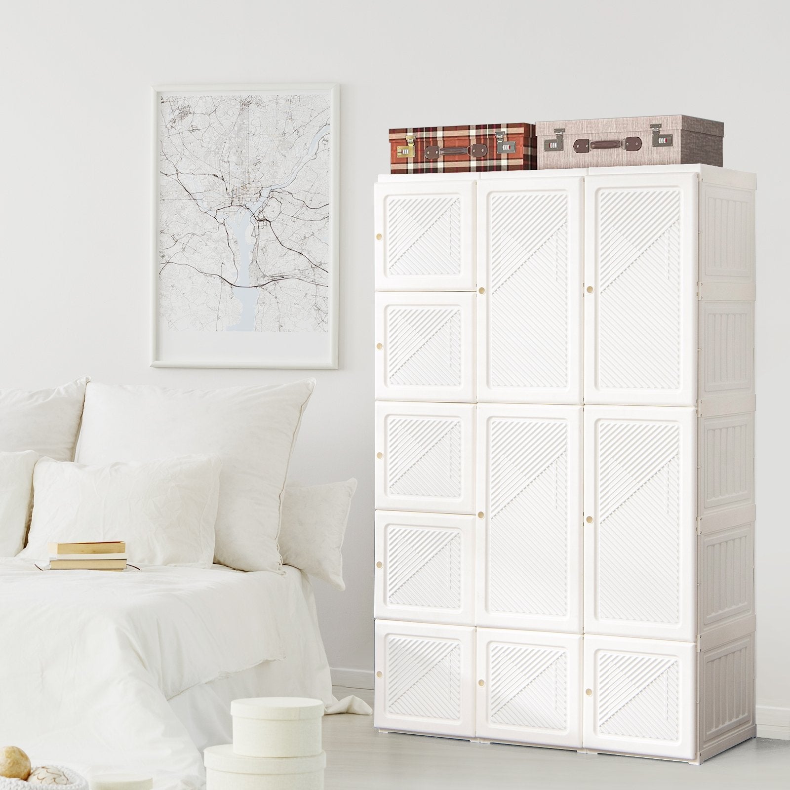 Foldable Armoire Wardrobe Closet with 10 Cubes, White Clothing & Closet Storage   at Gallery Canada