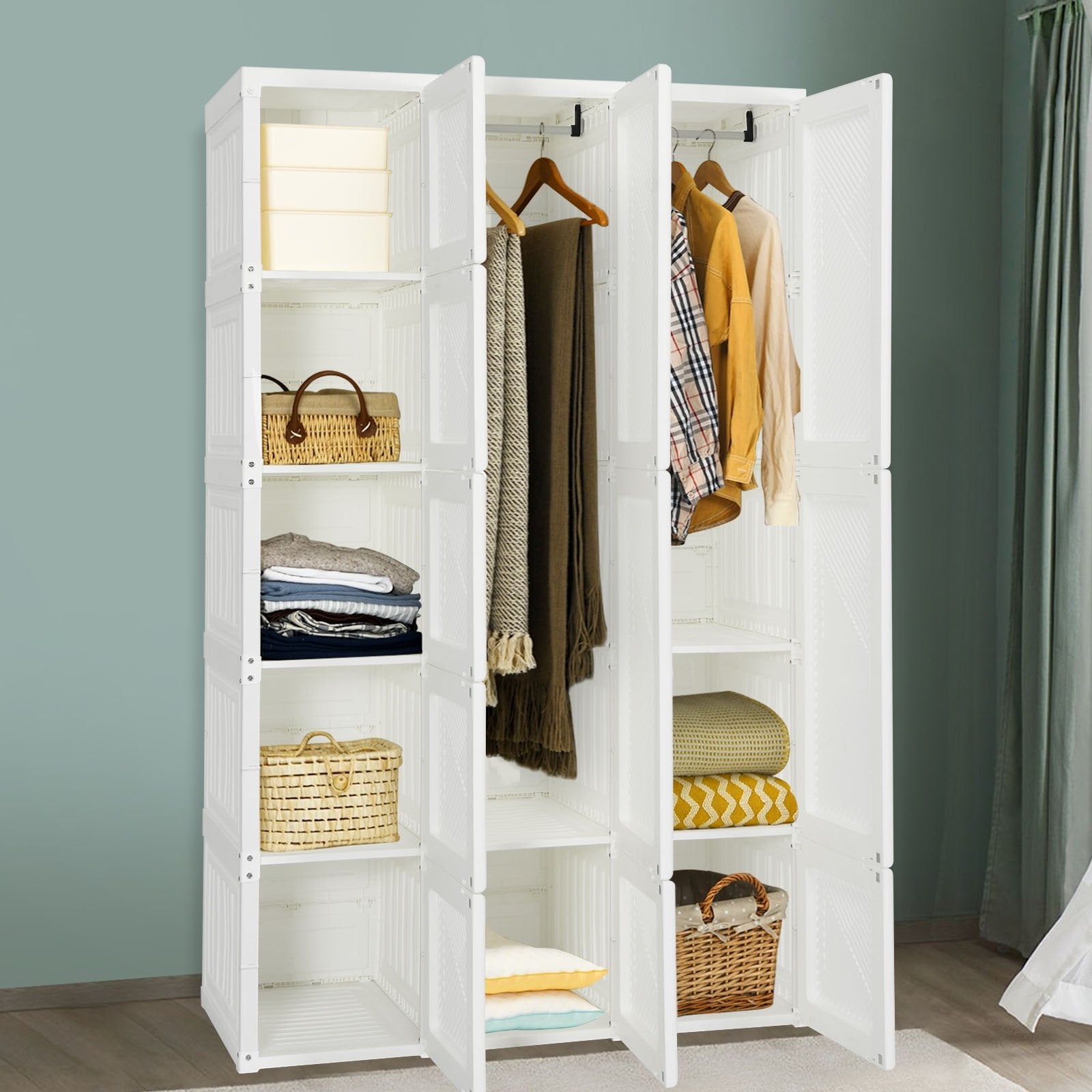 Foldable Armoire Wardrobe Closet with 10 Cubes, White Clothing & Closet Storage   at Gallery Canada