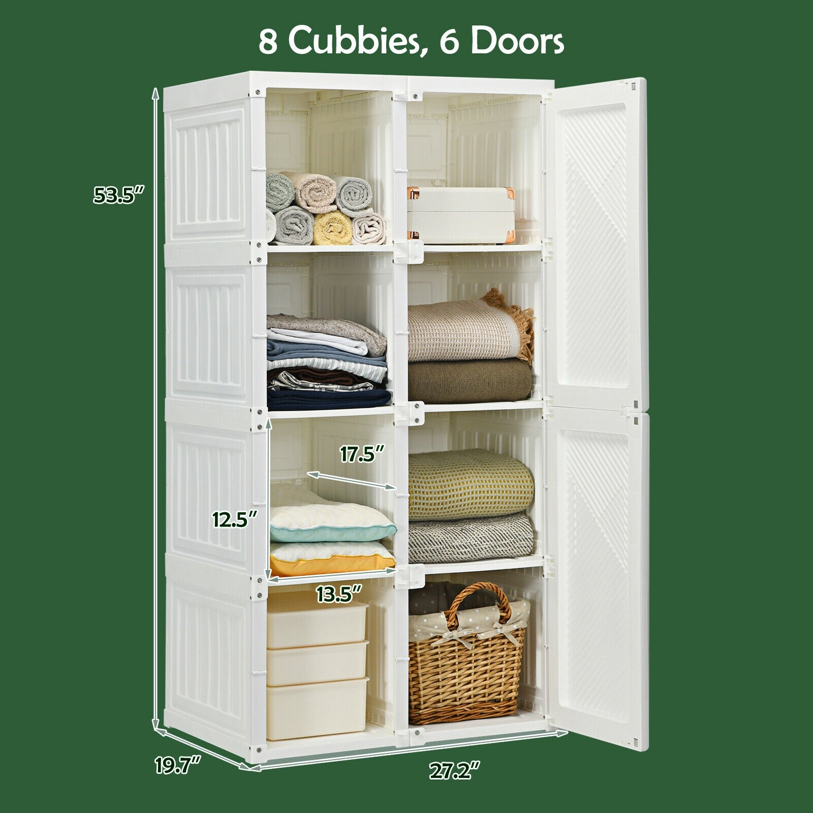 Foldable Armoire Wardrobe Closet with 8 Cubby Storage, White Clothing & Closet Storage   at Gallery Canada