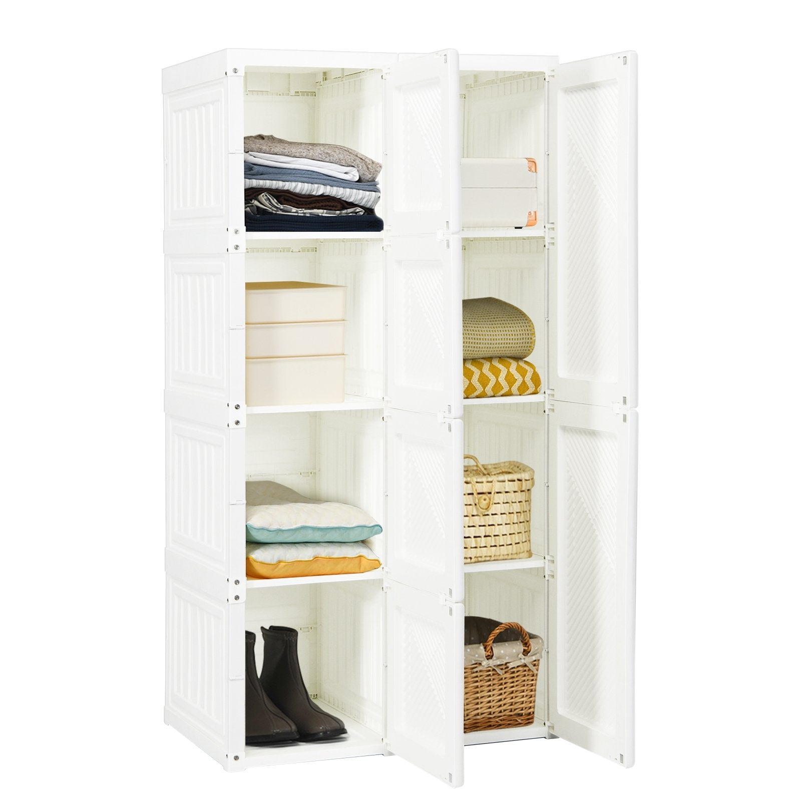 Foldable Armoire Wardrobe Closet with 8 Cubby Storage, White Clothing & Closet Storage White  at Gallery Canada