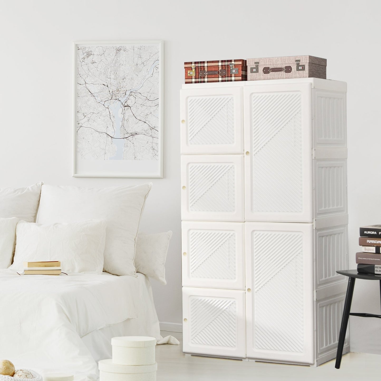 Foldable Armoire Wardrobe Closet with 8 Cubby Storage, White Clothing & Closet Storage   at Gallery Canada