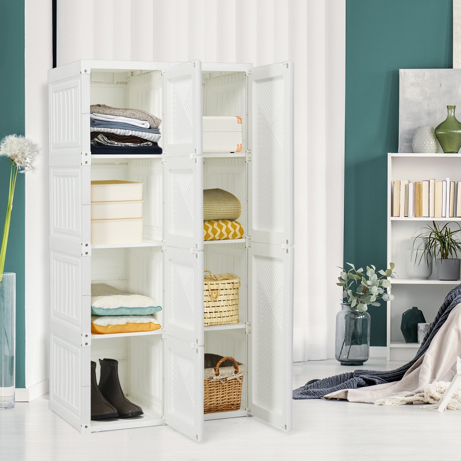 Foldable Armoire Wardrobe Closet with 8 Cubby Storage, White Clothing & Closet Storage   at Gallery Canada