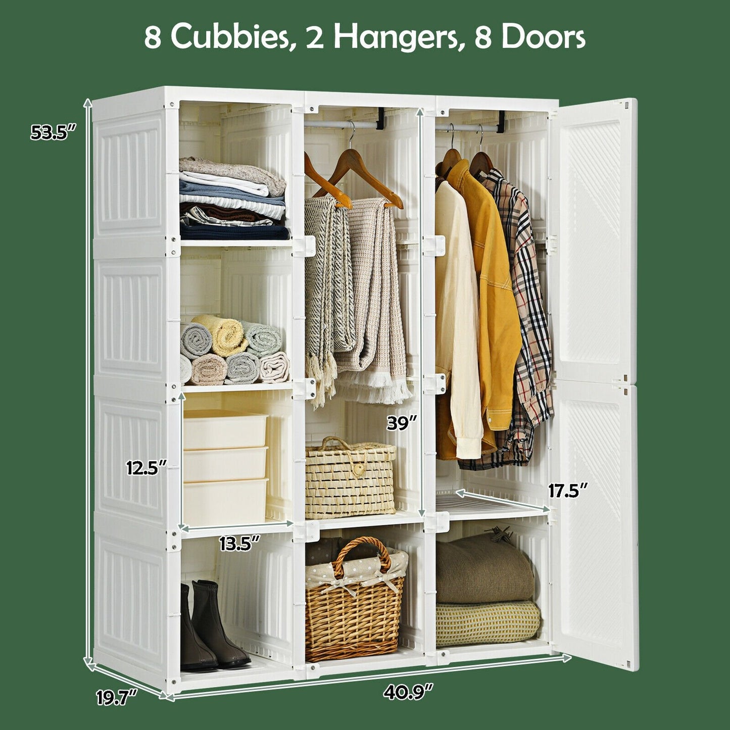 Foldable Closet Clothes Organizer with 8 Cubby Storage, White Clothing & Closet Storage   at Gallery Canada