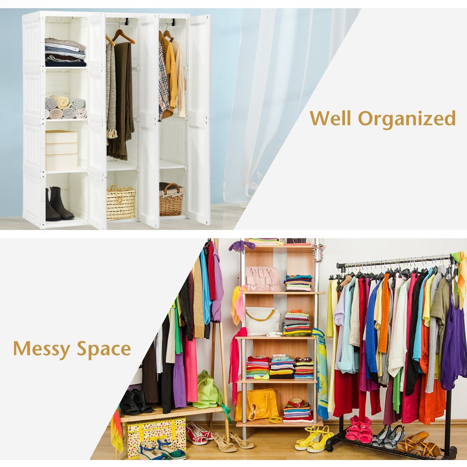 Foldable Closet Clothes Organizer with 8 Cubby Storage, White Clothing & Closet Storage   at Gallery Canada