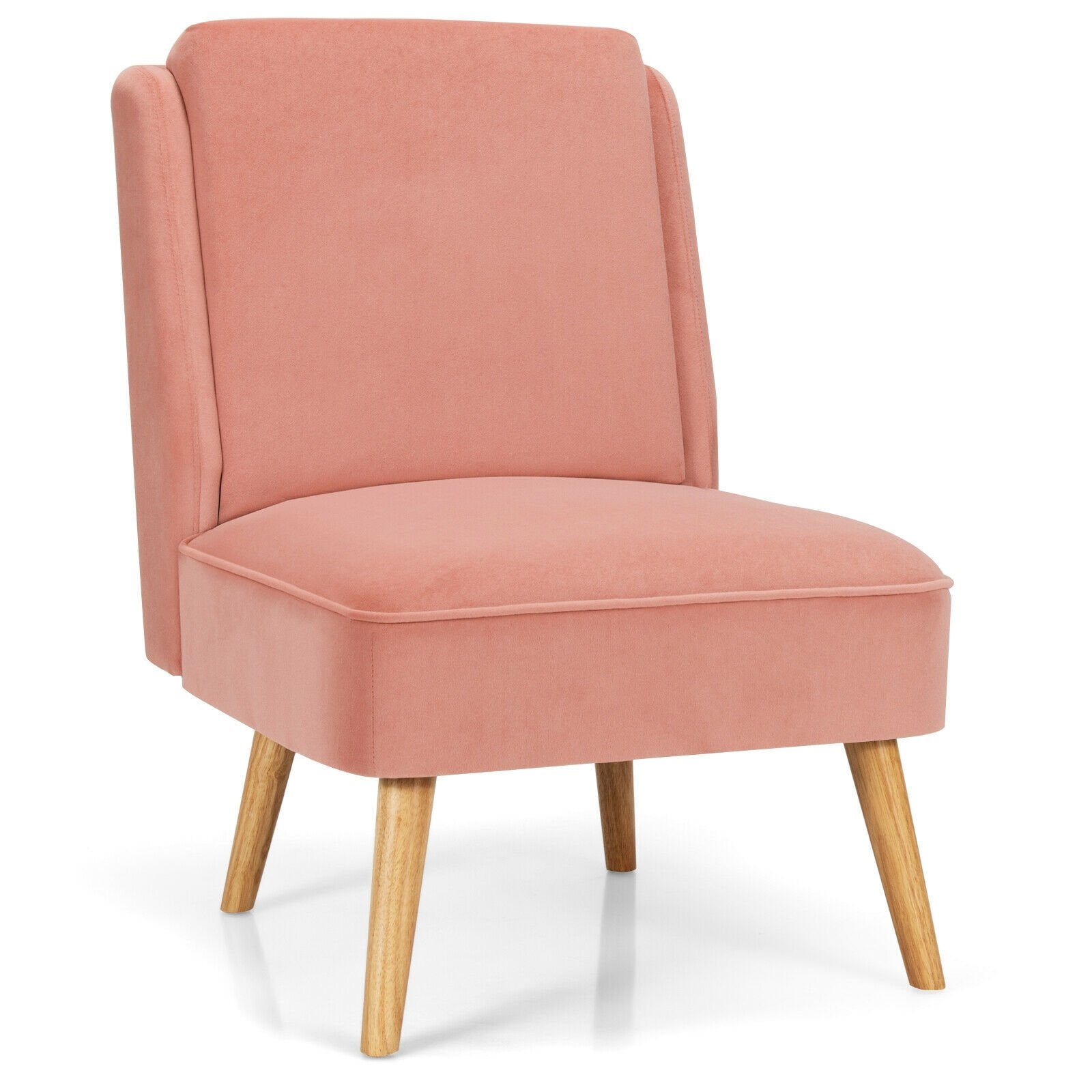 Velvet Accent Armless Side Chair with Rubber Wood Legs for Bedroom, Pink Accent Chairs   at Gallery Canada