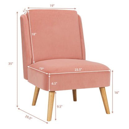 Velvet Accent Armless Side Chair with Rubber Wood Legs for Bedroom, Pink Accent Chairs   at Gallery Canada