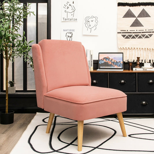 Velvet Accent Armless Side Chair with Rubber Wood Legs for Bedroom, Pink - Gallery Canada