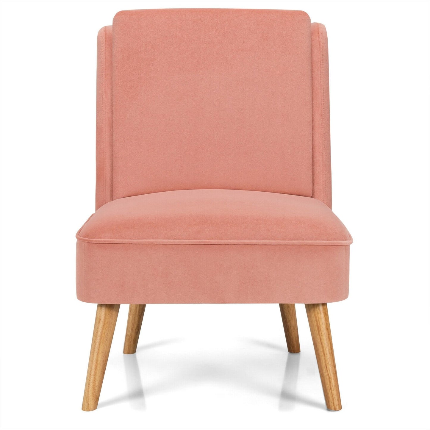 Velvet Accent Armless Side Chair with Rubber Wood Legs for Bedroom, Pink Accent Chairs   at Gallery Canada