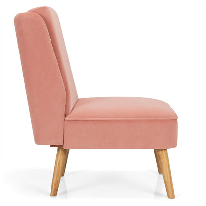 Velvet Accent Armless Side Chair with Rubber Wood Legs for Bedroom, Pink Accent Chairs   at Gallery Canada