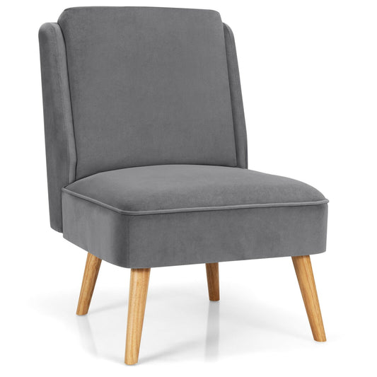 Velvet Accent Armless Side Chair with Rubber Wood Legs for Bedroom, Gray Accent Chairs   at Gallery Canada