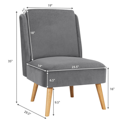 Velvet Accent Armless Side Chair with Rubber Wood Legs for Bedroom, Gray Accent Chairs   at Gallery Canada