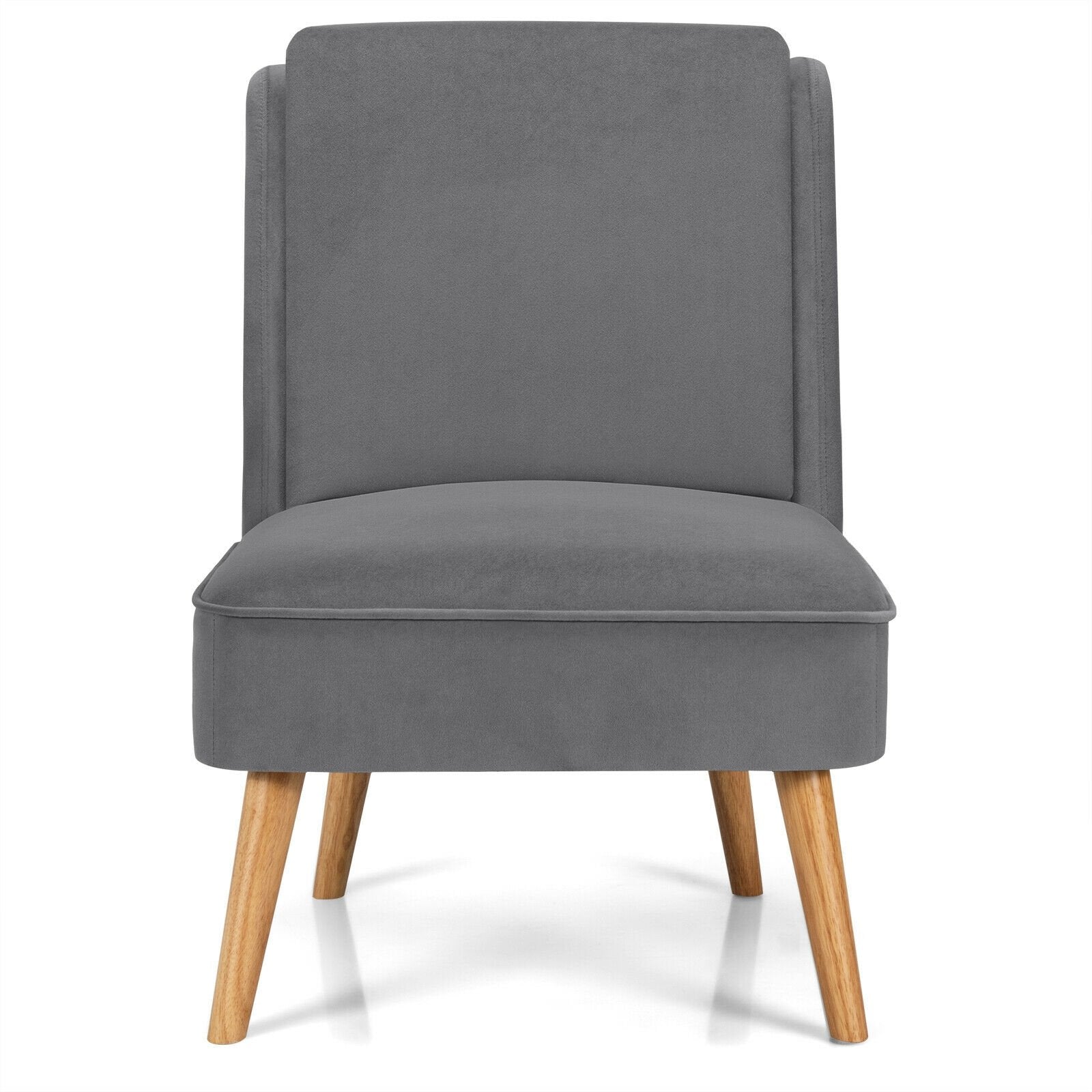 Velvet Accent Armless Side Chair with Rubber Wood Legs for Bedroom, Gray Accent Chairs   at Gallery Canada