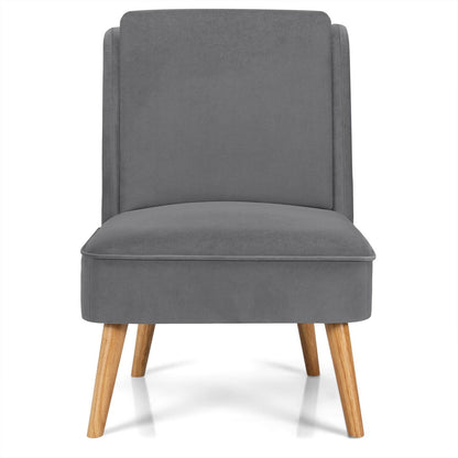 Velvet Accent Armless Side Chair with Rubber Wood Legs for Bedroom, Gray Accent Chairs   at Gallery Canada