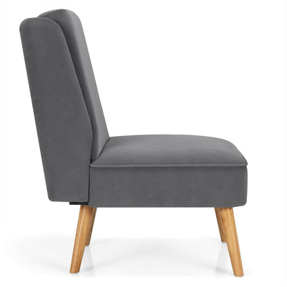 Velvet Accent Armless Side Chair with Rubber Wood Legs for Bedroom, Gray Accent Chairs   at Gallery Canada