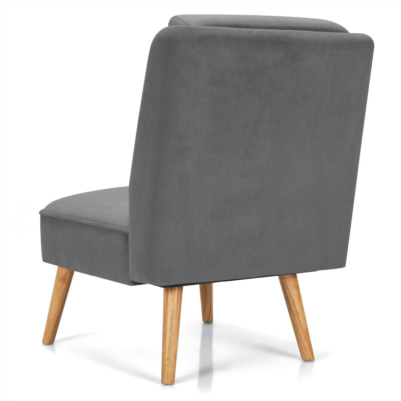 Velvet Accent Armless Side Chair with Rubber Wood Legs for Bedroom, Gray Accent Chairs   at Gallery Canada