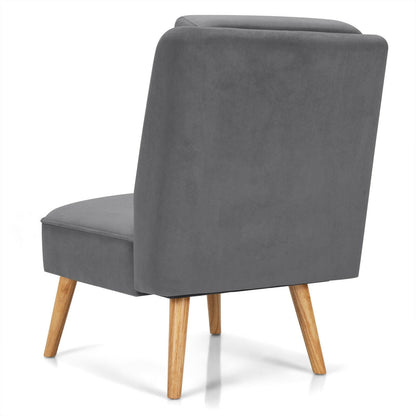 Velvet Accent Armless Side Chair with Rubber Wood Legs for Bedroom, Gray Accent Chairs   at Gallery Canada