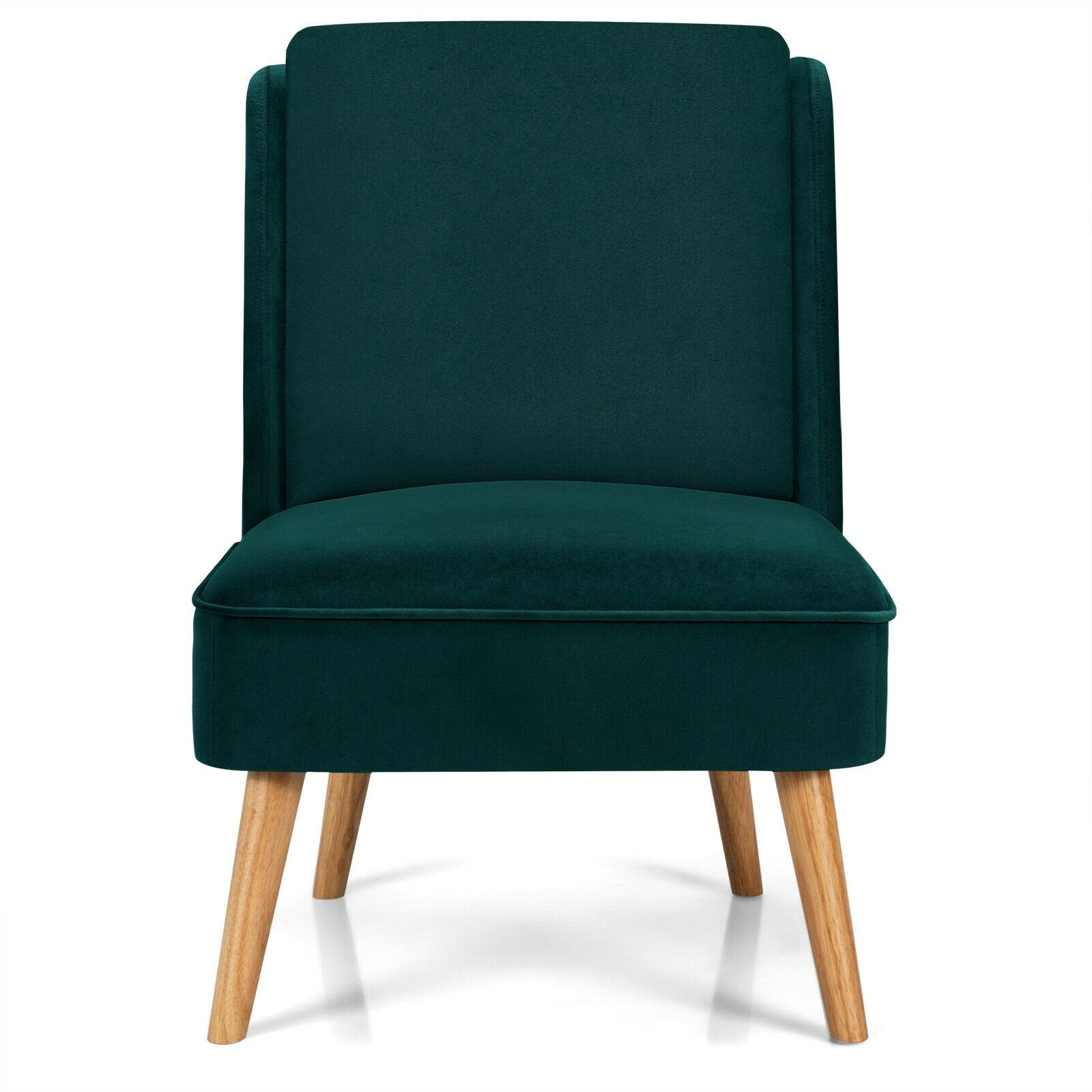 Velvet Accent Armless Side Chair with Rubber Wood Legs for Bedroom, Green Accent Chairs   at Gallery Canada