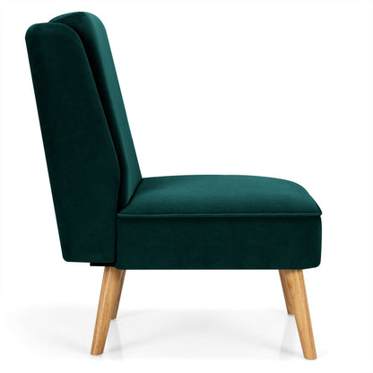 Velvet Accent Armless Side Chair with Rubber Wood Legs for Bedroom, Green Accent Chairs   at Gallery Canada