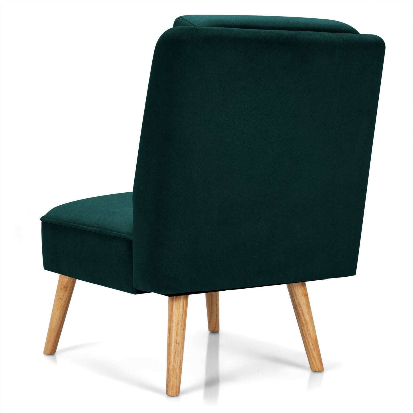 Velvet Accent Armless Side Chair with Rubber Wood Legs for Bedroom, Green Accent Chairs   at Gallery Canada