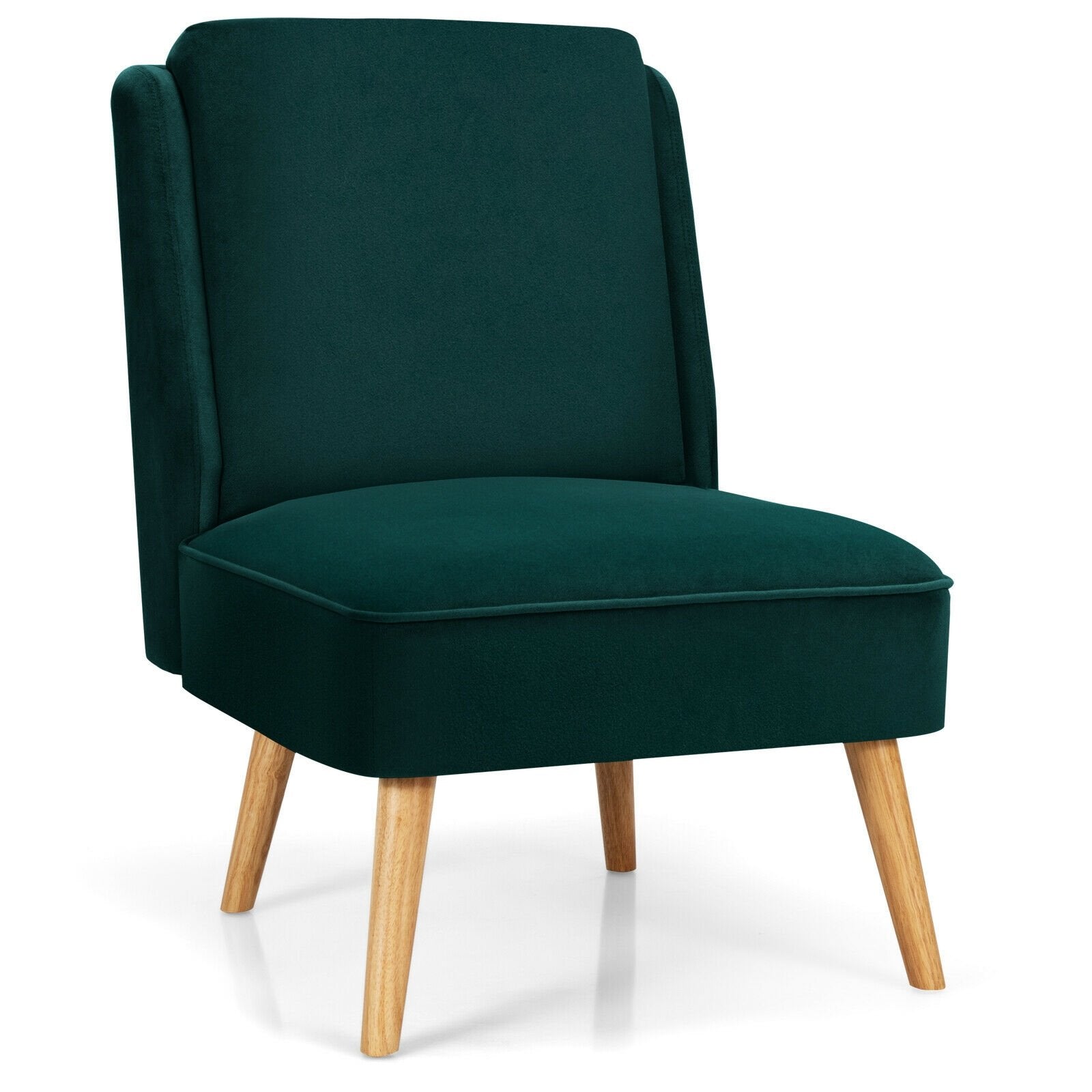 Velvet Accent Armless Side Chair with Rubber Wood Legs for Bedroom, Green Accent Chairs   at Gallery Canada