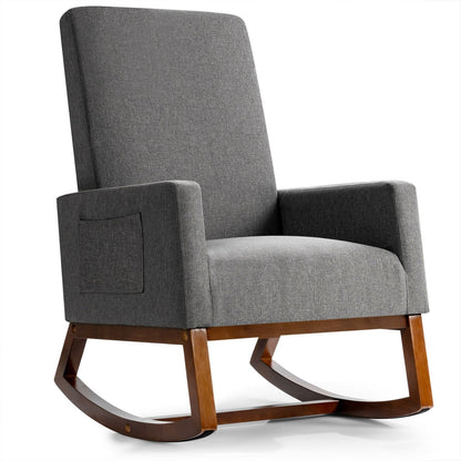 Rocking High Back Upholstered Lounge Armchair with Side Pocket, Gray Accent Chairs   at Gallery Canada