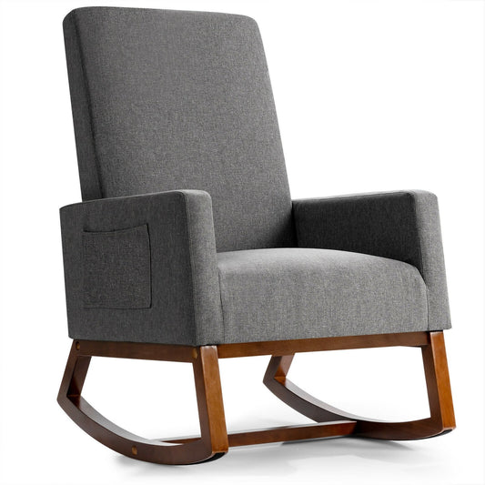 Rocking High Back Upholstered Lounge Armchair with Side Pocket, Gray Accent Chairs   at Gallery Canada