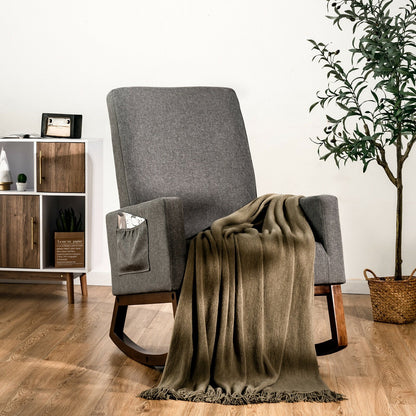 Rocking High Back Upholstered Lounge Armchair with Side Pocket, Gray Accent Chairs   at Gallery Canada