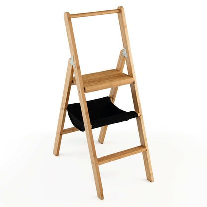 3 Step Foldable Bamboo Step Ladder Stool with Tool Storage Bag, Natural Ladders   at Gallery Canada