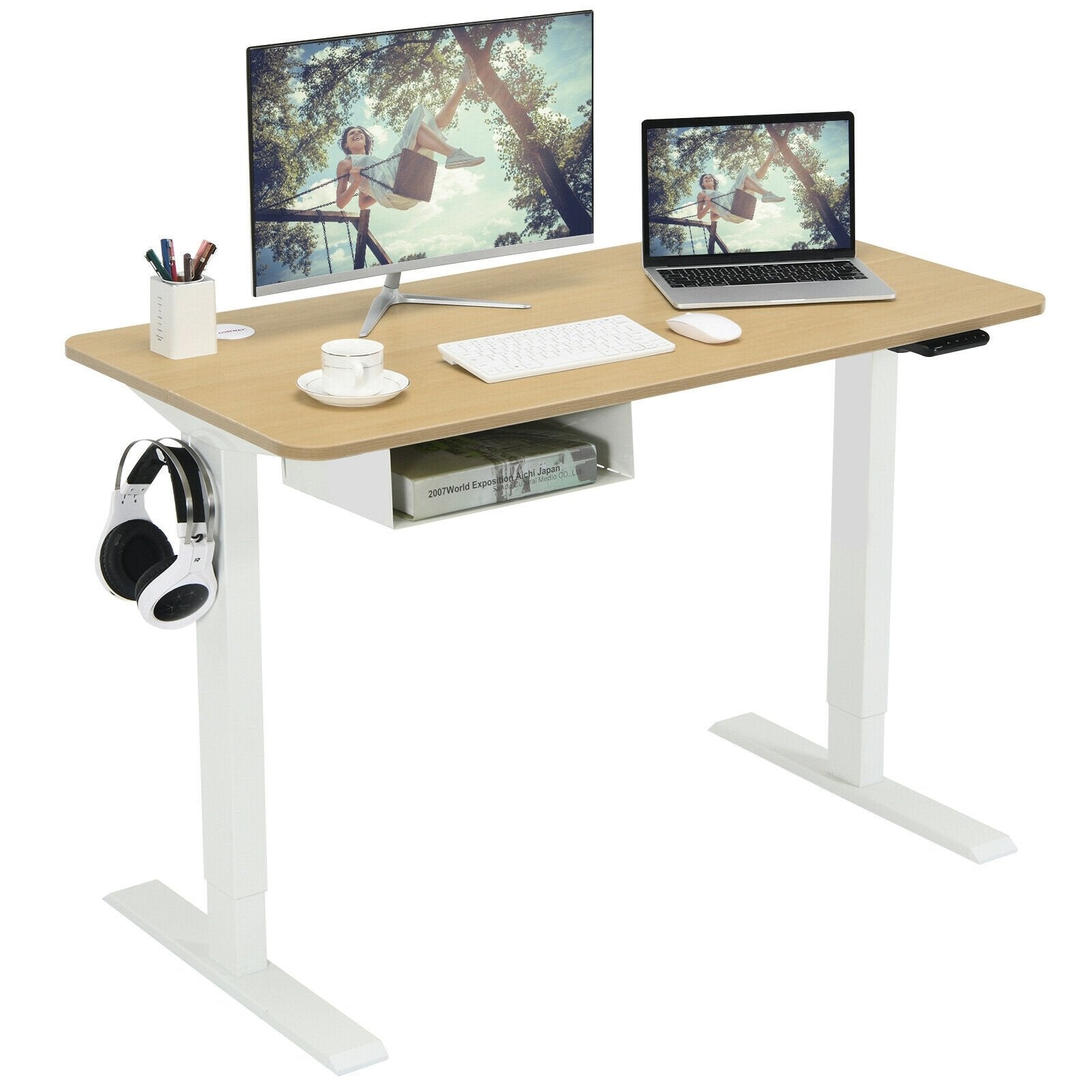 48 Inches Electric Standing Adjustable Desk with Control Panel and USB Port, Beige Standing Desks   at Gallery Canada