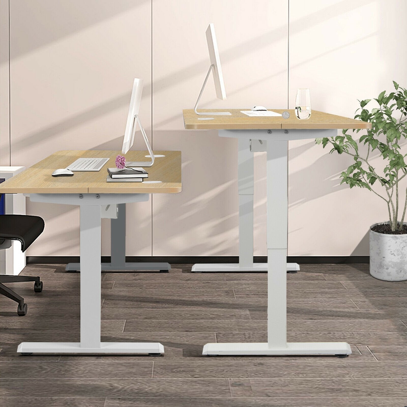 48 Inches Electric Standing Adjustable Desk with Control Panel and USB Port, Beige Standing Desks   at Gallery Canada