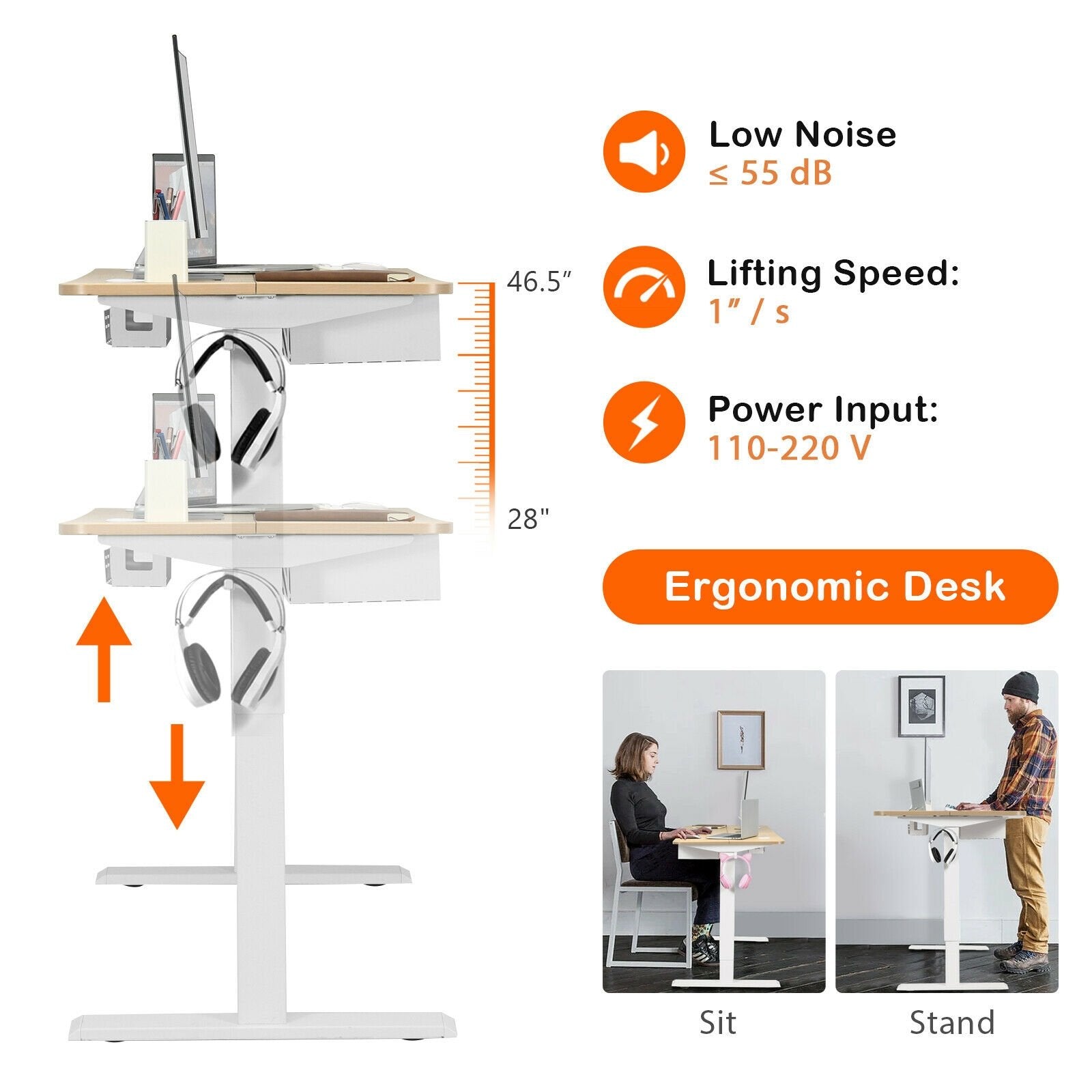 48 Inches Electric Standing Adjustable Desk with Control Panel and USB Port, Beige Standing Desks   at Gallery Canada