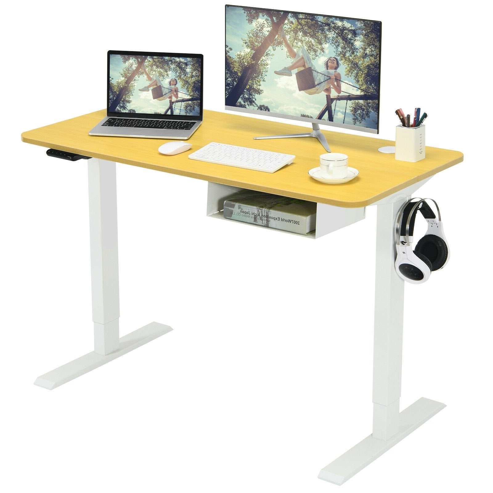 48 Inches Electric Standing Adjustable Desk with Control Panel and USB Port, Beige Standing Desks   at Gallery Canada