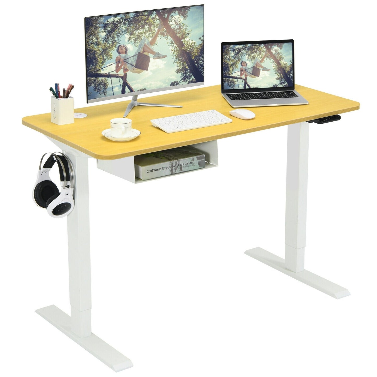 48-Inch Electric Standing Adjustable Desk with Control Panel and USB Port, Natural Standing Desks   at Gallery Canada