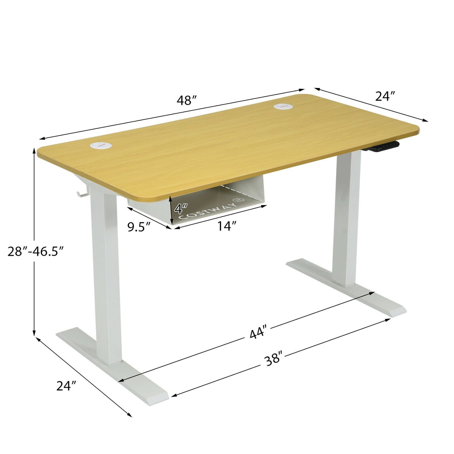 48-Inch Electric Standing Adjustable Desk with Control Panel and USB Port, Natural Standing Desks   at Gallery Canada