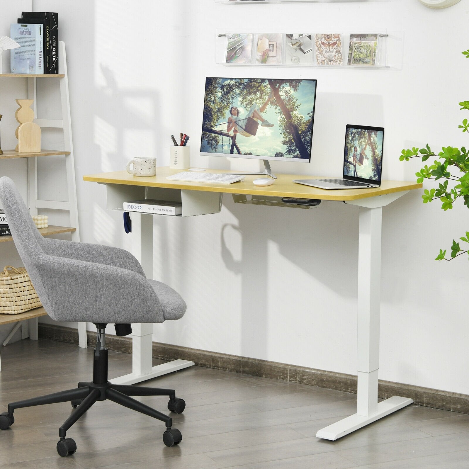 48-Inch Electric Standing Adjustable Desk with Control Panel and USB Port, Natural Standing Desks   at Gallery Canada