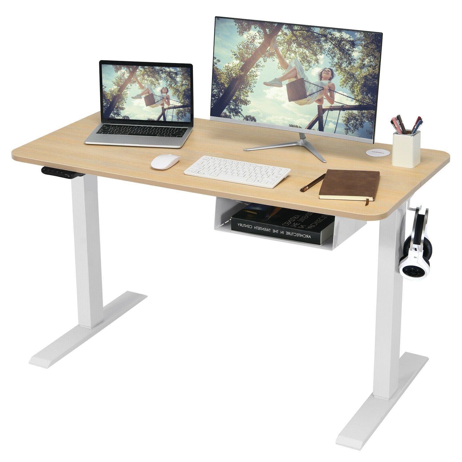 48-Inch Electric Standing Adjustable Desk with Control Panel and USB Port, Natural Standing Desks   at Gallery Canada