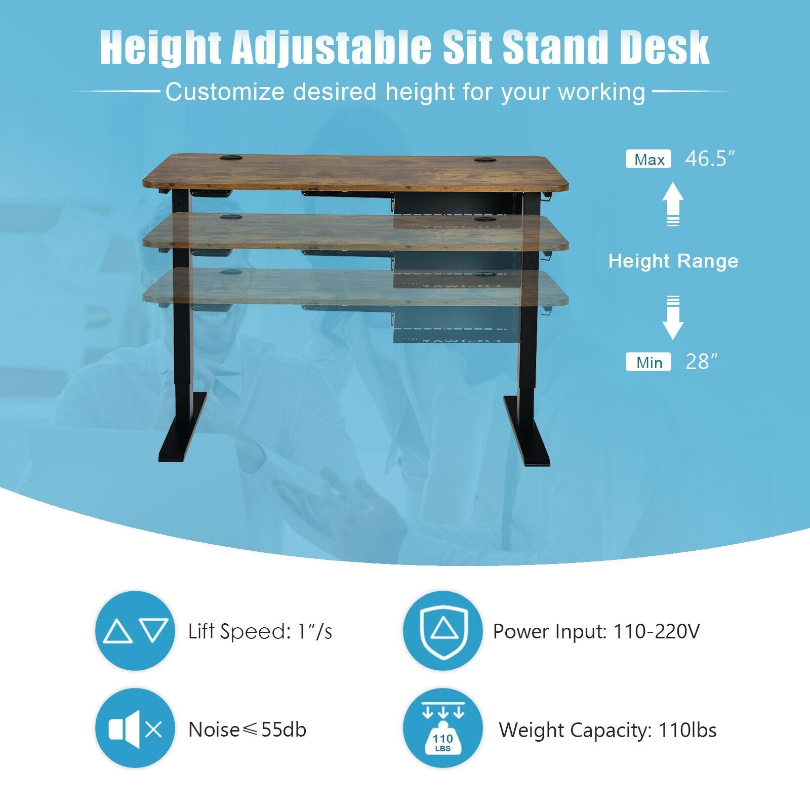 48-inch Electric Height Adjustable Standing Desk with Control Panel, Brown Standing Desks   at Gallery Canada